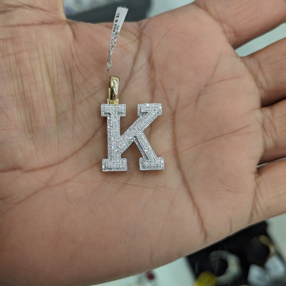 Real Diamond 10kt Gold Initial K Block Letter Pendant